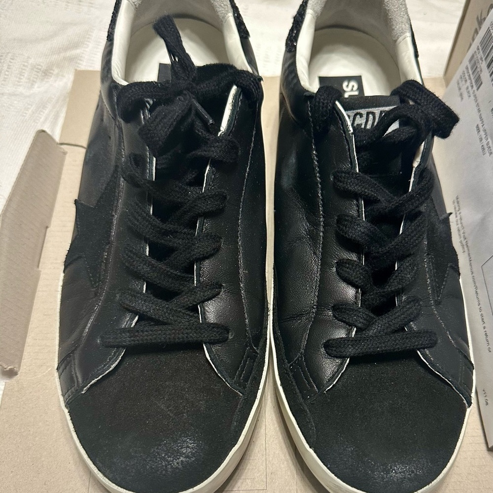 Golden Goose Black Low-Top Leather & Suede Sneakers with White Soles